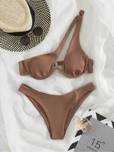 One-Shoulder Cut Out Brazilian Bikini
