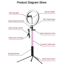 Load image into Gallery viewer, Signature Pink Selfie Stick Tripod with Ring Light and Remote