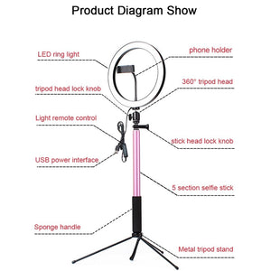 Signature Pink Selfie Stick Tripod with Ring Light and Remote