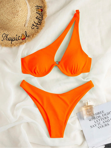 One-Shoulder Cut Out Brazilian Bikini