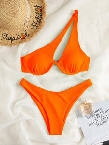 One-Shoulder Cut Out Brazilian Bikini