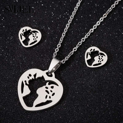 World Map Necklace and Earring Set (Circular or Heart)