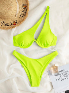 One-Shoulder Cut Out Brazilian Bikini