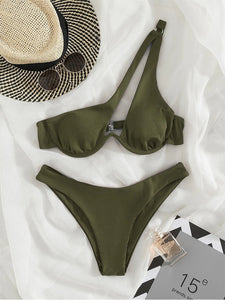 One-Shoulder Cut Out Brazilian Bikini