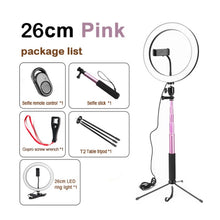 Load image into Gallery viewer, Signature Pink Selfie Stick Tripod with Ring Light and Remote