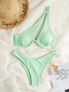 One-Shoulder Cut Out Brazilian Bikini